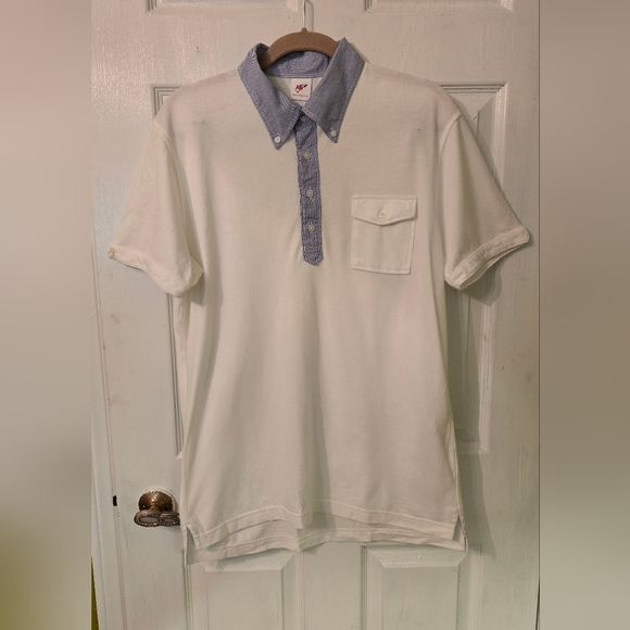 Men's Uniqlo x Michael Bastian White polo shirt with Blue Shirt Collar Size XL - Picture 1 of 3